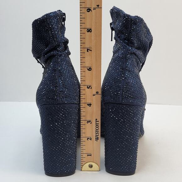 Gianni Bini Peep Toe Boots 11M Blue Suede Zip Rhinestone 3" Heel Party Holiday - Picture 16 of 16